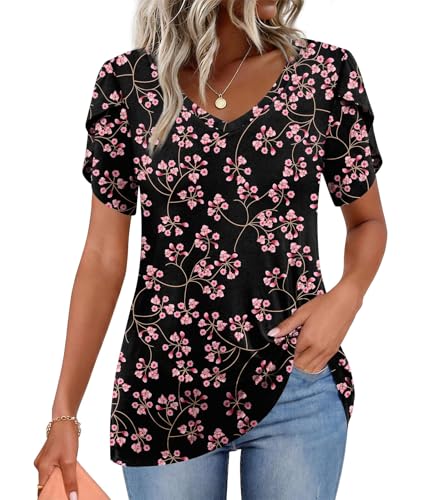 Image of CATHY 2026 Womens Tops Summer Short Sleeve V Neck Tunic T-Shirts Blouse S-4XL