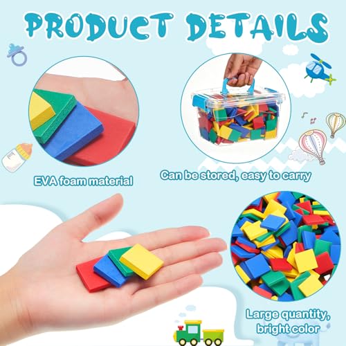 Image of Jexine 400 Pcs Foam Square Counters Color Tiles Square Color Sorting Tiles Math Counters Manipulatives, Sorting Toy, Counting, Learning, Classroom Crafts, Bingo for Kids with Storage Box