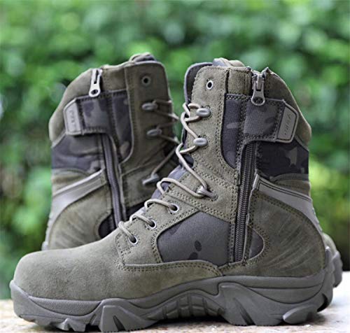 HARGLESMAN Men's Tactical Boots 8 Inches Combat Durable Military Work Desert Waterproof Jungle Boots with Zipper for Walking Outdoor Hiking Hunting Climbing Green US Size 8.54