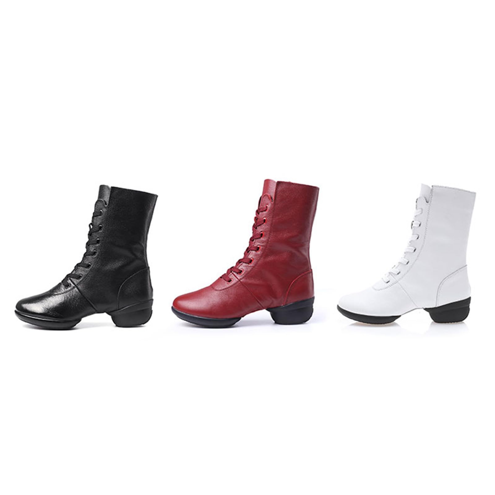 Stivali da Ballo da Donna con Suola Divisa Scarpe da Jazz Cerniera Laterale Lacci Stivali da Ballo in Pelle per Latino Salsa Moderno