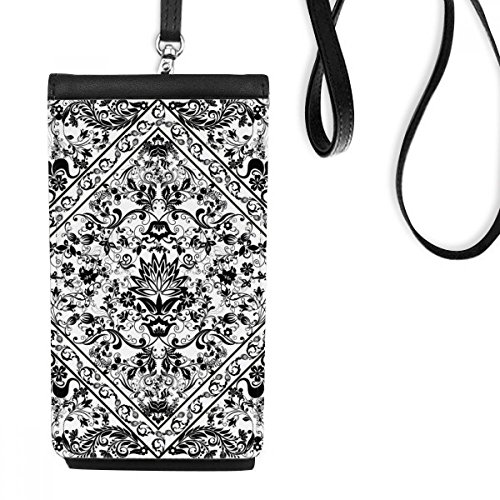 Cadeau noir porte-monnaie avec motif floral baroque pour smartphone