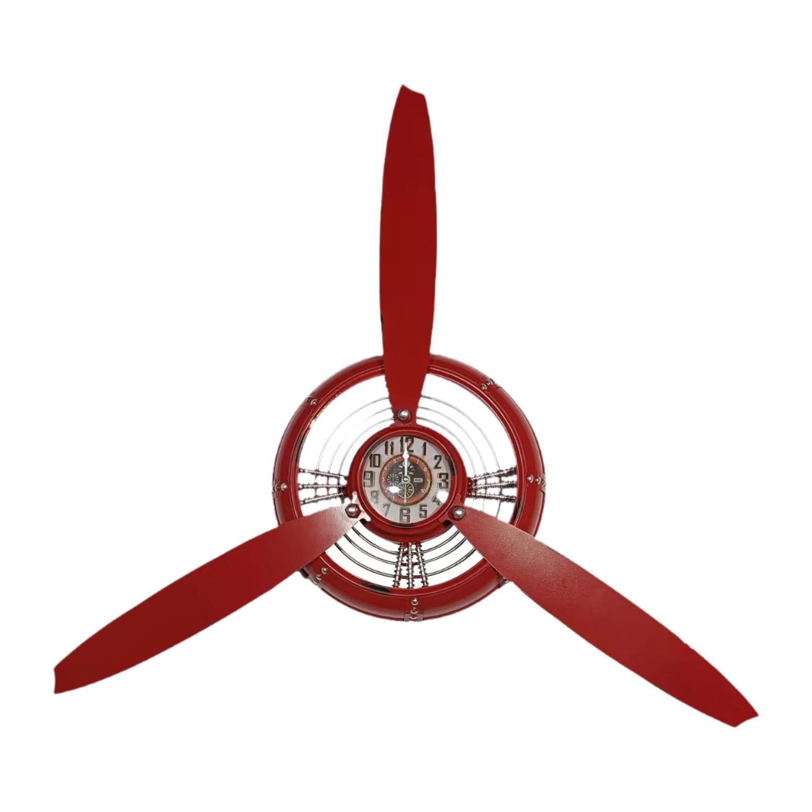 Reloj de Pared de Metal con Forma de Hélice, Escultura de Pared, Reloj Decorativo de Inspiración Aeronáutica con Estilo Industrial Y Fácil Montaje Par, Rojo, Individual
