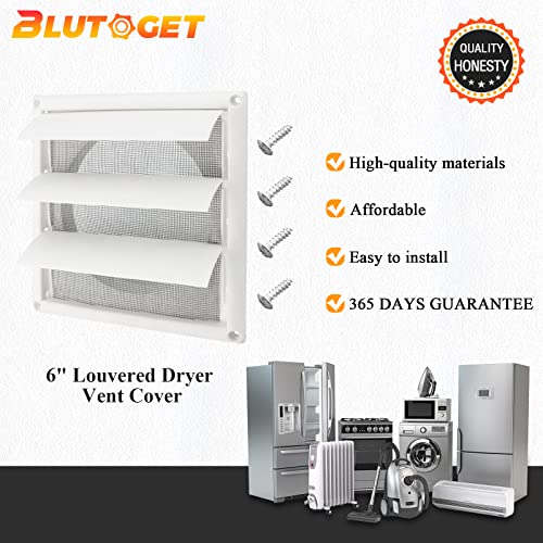 Blutoget 6" Louvered exhaust Vent Cover 8" x 8" Oversize dryer outlet cover for Exterior Wall Vent Hood Outlet Airflow - 6 Inch Vent Cover Exterior with 4 Vent Screen Screw (White) by Blutoget - Used condition - Image 7