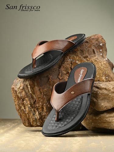Image of San Frissco Men's Sandal Summer Chappal with Sturdy Grip | Ultra Soft Lightweight Durable Chappal for Outdoor Use | Festive Ethnic Wedding Slip on Slippers for Men