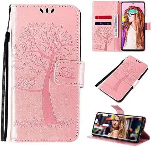 Samsung S21 Case, Samsung Galaxy S21 Case for Women Men Card Slots Magnetic Closure Kickstand Full Protection Premium Leather Flip Wallet Phone Case Cover (Samsung Galaxy S21 Case Owl-Tree Purple)