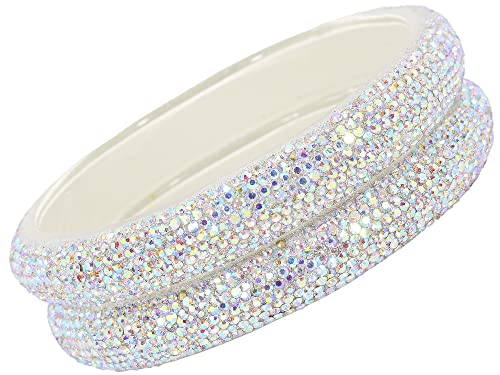 Image of NMII Glass with Zircon Gemstone and Glitter Kada Set For Women and Girls