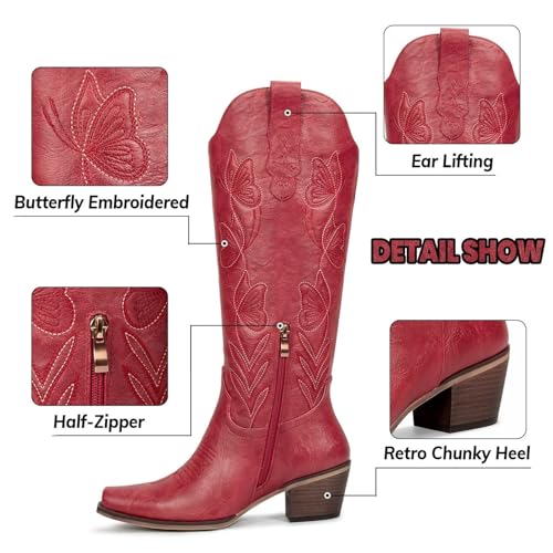 Image of wetkiss Knee High Cowboy Boots for Women, Stable and Comfortable | Western Style,Cowgirl Boots,Versatile,Pull On,Various Occasions,Non-slip Sole,Bohemian Rural Style
