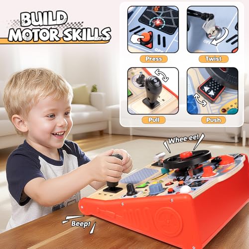 Toddler Busy Board Toy for Steering Wheel with Sounds & Lights, Sensory Montessori Toy for 3 Year Old Boys Girls Birthday Present, Wooden Travel Toys for Kids Ages 3 — view 6