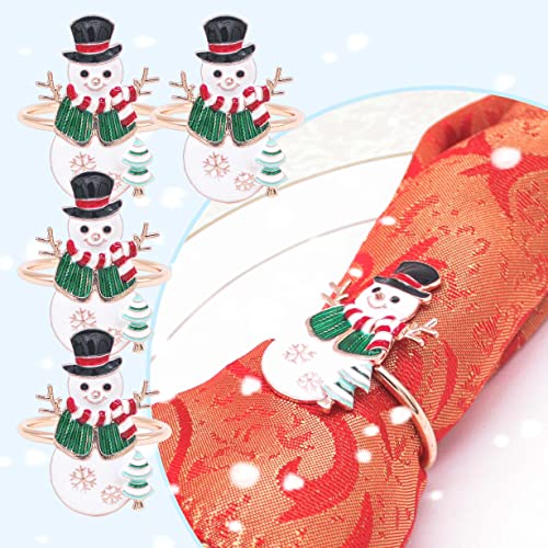 XIADUNAI Christmas Napkin Rings Set of 4, Metal Snowman Napkin Holder Rings Serviette Napkin Buckle for Christmas Holiday Party Dinner Wedding Banquet Winter Dining Table Setting Decor