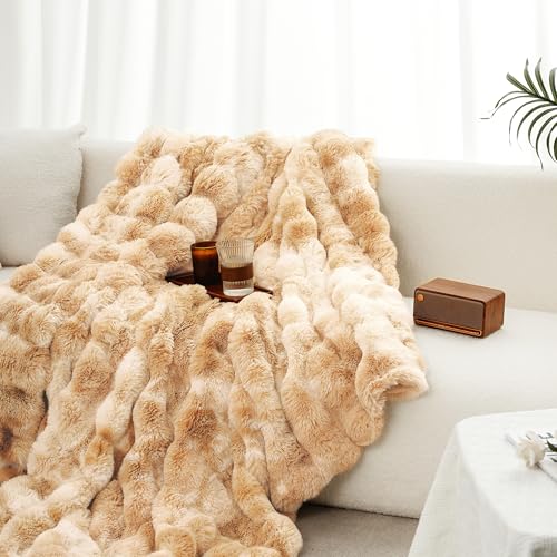 July TD-YW5060 Yellow Tie Dye Cozy Bubble Fleece Blanket For Couch, Faux Rabbit Fur Throw Blanket, Fluffy Soft Decorative Throw For Bed And Winter cover
