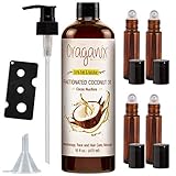 Oraganix Fractionated Coconut Oil with Roller Bottles - 100% Pure Natural 16 Oz Coconut Oil, 10ml Essential Oil Roller Bottles, Caps, Funnel and Bottle Opener - for Massage Oil, Skin and Hair Care