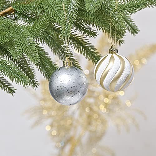 Valery Madelyn 20pcs 6cm Shatterproof Christmas Baubles, Elegant White and Gold Christmas Ball Ornaments for Christmas Tree Decoration