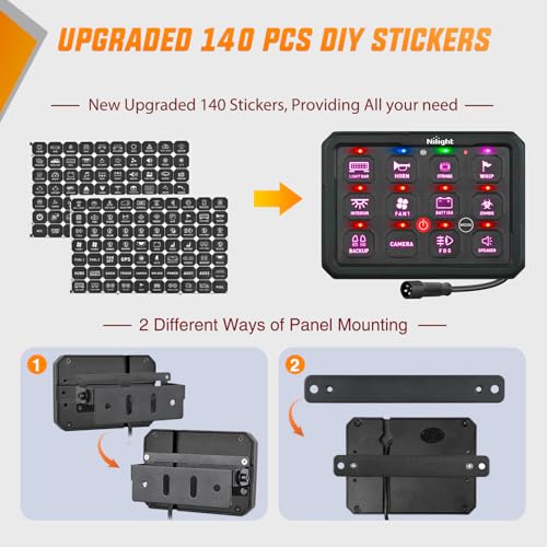 Image of Nilight 12 Gang Switch Panel APP RGB 12V 24V Circuit Control System 4-Mode | Fuse Wiring Harness APP Remote Control Automatic Dimmable Toggle /Momentary /Strobe /Flash for Car Pickup Truck Camper SUV