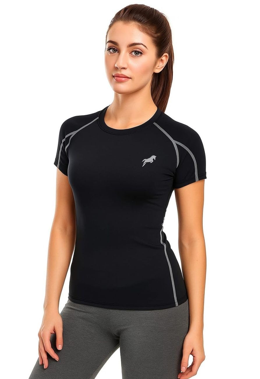 Women's Compression Fit Sports T-Shirt – Black Fitness Wear, Quick-Dry Activewear Top for Gym, Yoga & Running-image-34