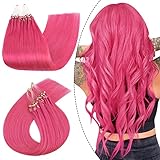Ugeat 18 inch Microloop Hair Extensions Real Human Hair 25 Grams Hot Pink Hair Extensions Microbeads Hair Extensions Micro Bead Hair Extensions Real Human Hair for Party