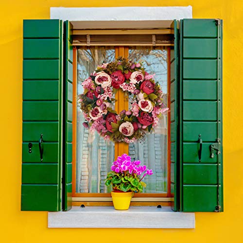 Bomarolan Artificial Peony Flower Wreath 19Inch Vintage Blooming Silk Peonies Spring Summer Fall Winter Large Wreaths Flower Green Leaves For Outdoor Front Door Indoor Wedding Wall Or Window Décor #TOP4