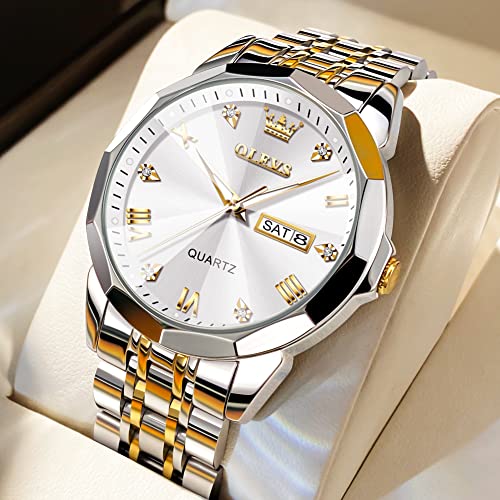 Image of OLEVS Men's Diamond, Wristwatch, Stylish, Popular, Quartz, Business Watch, Date, Waterproof, Luminous Watches, white & gold - 9931, Bracelet Type