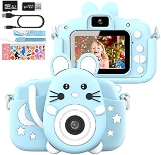 Kids Camera for boys with Silicone Case, 20.0MP Rechargeable Kids Digital Camera with 2.0 Inch IPS Screen 1080P Video Camcorder, 32GB SD Card, Selfie Childrens Camera for Boys & Girls Age 3-12, Blue
