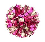 PUZINE 2pack Cheerleading Metallic Foil & Plastic Ring Pom Poms Pack of 2(80g) (Pink with Silver)