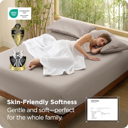 Image of Bedsure PureWoven Full Size Fitted Sheet, 100% Rayon Derived from Bamboo | Cooling Bottom Sheet for Hot Sleepers, Breathable & Soft, Deep Pocket Up to 18 inch, Secure Elastic Corner Straps, Simply Taupe