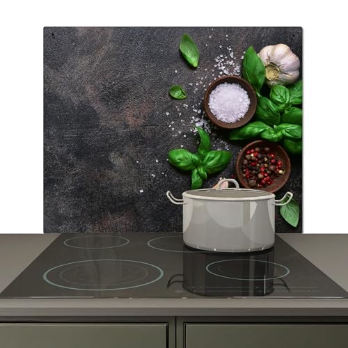 KitchenYeah© Anti Éclaboussure Cuisine 65x52 cm Plaque Chaleur Crédence sur Mesure Protection Mur, Projection Épices - Nature Morte - Béton