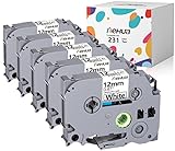 Kompatibel mit Brother TZe-231 TZ-231 p-touch 12mm 0.47 Schriftband 5 Pack Ersatz für Brother pt1000 PT-H100LB PT-H105WB PT-H107B (Non OEM)