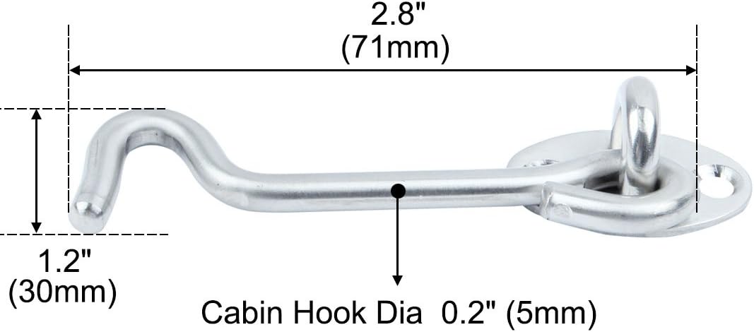 uxcell Stainless Steel 2.8 Inch Door Window Cabinet Shed Gate Latch Lock Catch Eye Cabin Hook 2pcs