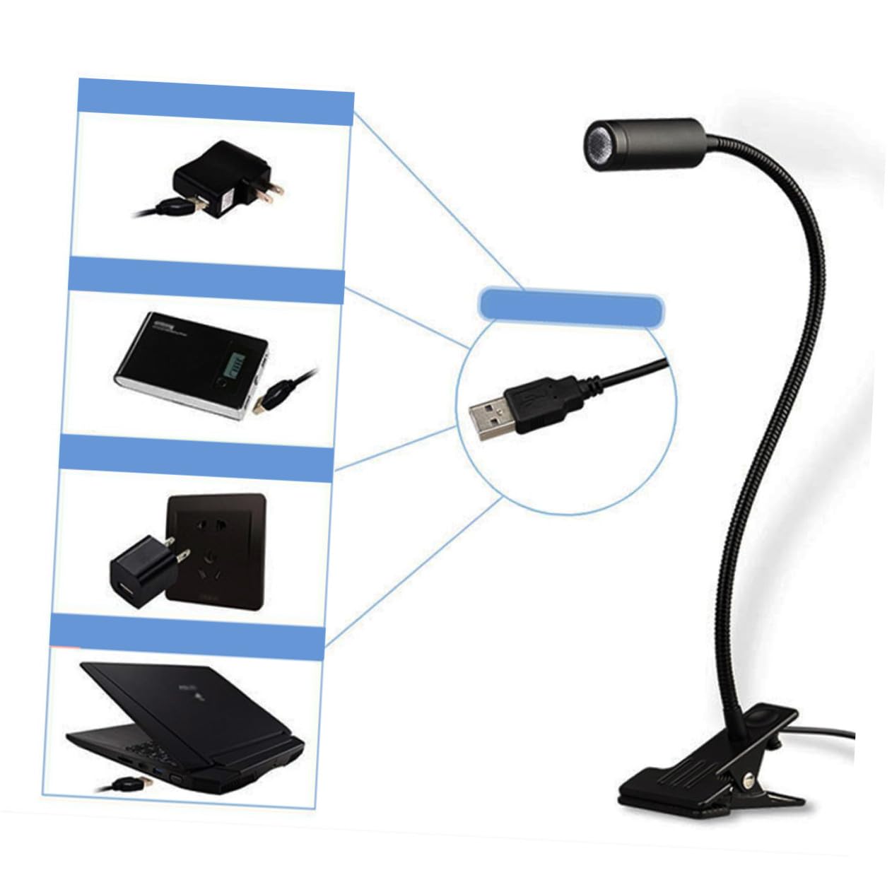 LED Leselampe 3w mit Klemme und Flexiblem Schwanenhals, Schwarz