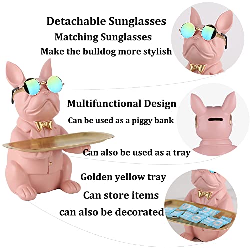Image of Modern Resin Pink Bulldog Statue Piggy Bank Entrance Key Holder Candy Jewelry Earrings Suitable for Home Modern Art Decor Dining Table Office