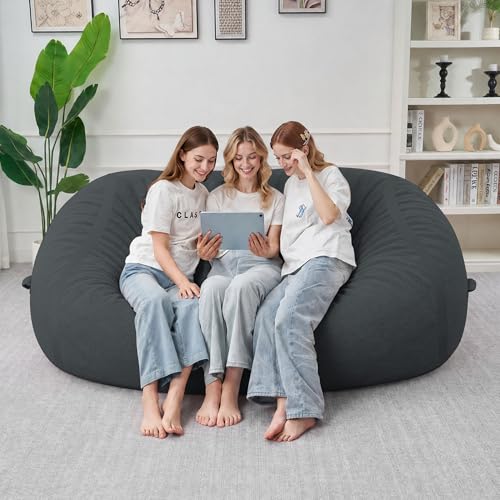 Image of 6FT Bean Bag Chair 6'Giant Bean Bag Chairs with Adults, Large Beanbag Chair | Bean bag Lounger with Machine Washable Cover Fine Corduroy Fabric, Comfy Chairs for Living Room Bedroom Dorm, Darkgrey