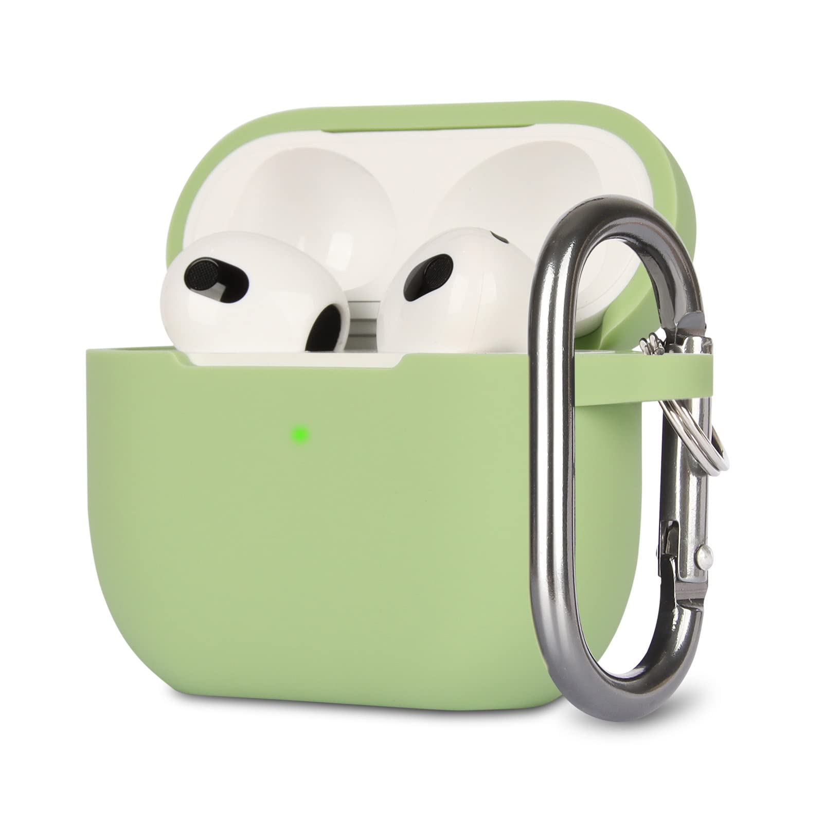 Protective Case Compatible with AirPods 3, Anti-Shock Silicone Protective Cover, Soft Non-Slip Protective Case for Airpods 3rd Generation with Carabiner, Matcha Green - 1