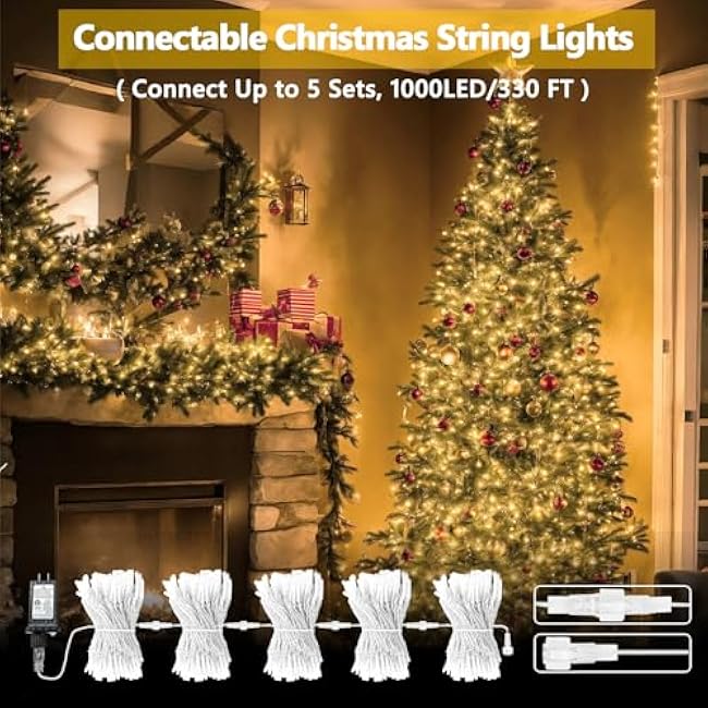 Connectable 200 LED String Lights Indoor Outdoor, 66FT Warm White Christmas Lights Waterproof, 8 Modes with Timer, Twinkle Fairy Lights Plug in Clear Wire for Christmas Tree, Bedroom, Classroom Decor