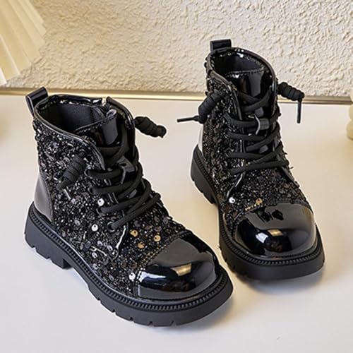 Girls Glitter Combat Boots Ankle Booties Lace Up Sparkly Dress Up Shoes Party Fashion Casual Outdoor Footwear3