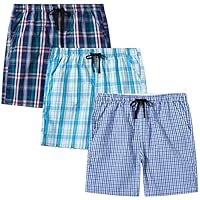 MoFiz Schlafshorts Jungen Baumwolle Kurz Pyjamahose Schlafanzug Karierte Hose Loungewear Nachtwäsche 3 Stücke-04 L (152-158)