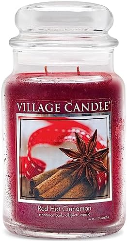 Village Candle Red Hot Cinnamon Large Glass Apothecary Jar Scented Candle, 21.25 oz, 21 Ounce