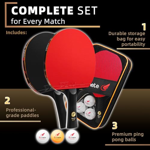 Tischtennis Set, 2 Tischtennisschläger Profi, 3 Tischtennis Bälle und Tragetasche, Ping Pang Set Ideal für Anfänger, Familien und Profis – Ansicht 3