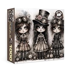 Larkipuzz Dark Fantasy Gothic Puzzles for Adults 1000 Pieces, Pretty Black Steampunk Jigsaw Puzzle