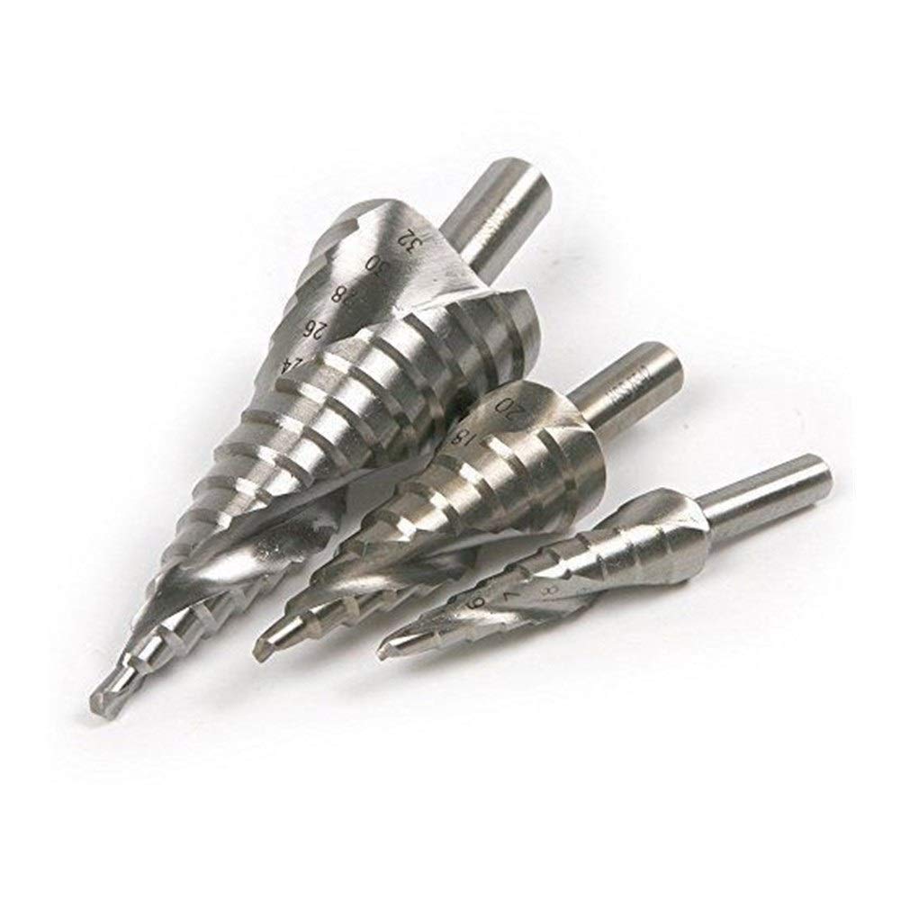 Bit de broca paso de carburo Fixmee HSS6542 espiral Paso Cono Broca KangTeer 3pcs M2 acero Groove Unibit Conjunto agujero