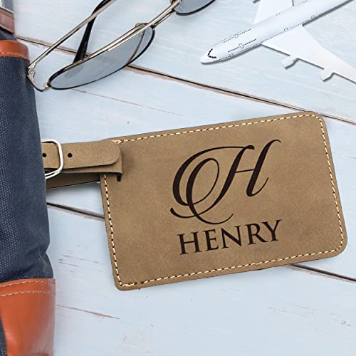 Custom Personalized Luggage Tag - Engraved Travel - Monogrammed (Tan) #TOP5