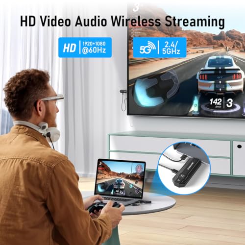 Image of Lemorele Wireless HDMI Transmitter and Receiver Kit Support 1080P@60Hz HD Transmit up to 164FT, Wireless HDMI Extender Plug and Play, Streaming Video Audio for Laptop, DSLR, PC, Projector, HDTV