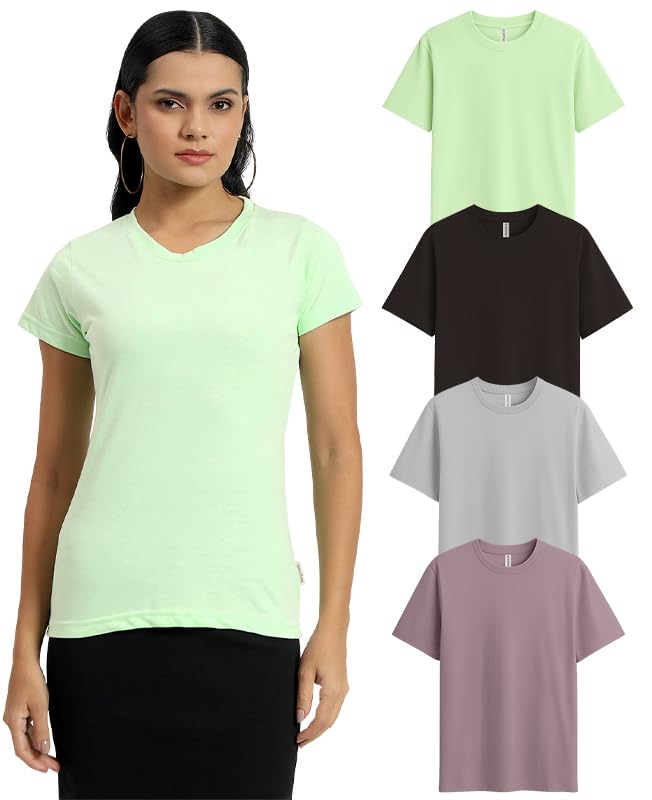 Image of Sleepynuts Women's Plain Round Neck Regular Fit Half Sleeve Cotton T Shirt