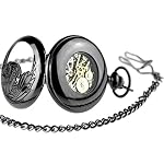 Unendlich U Fashion Adler/Phönixe Retro Handaufzug Mechanische Taschenuhr Hohle Skelett Kettenuhr Pullover Halskette Schwarz Blau – Bild 4
