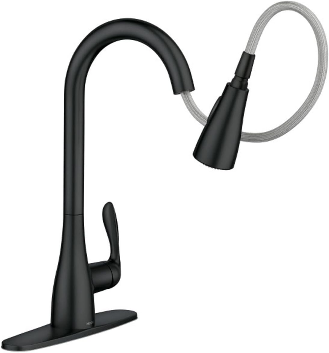 Moen 87912BL Georgene Matte Black Single Handle High-Arc Kitchen Faucet with Sprayer Function (Deck Plate Included)
