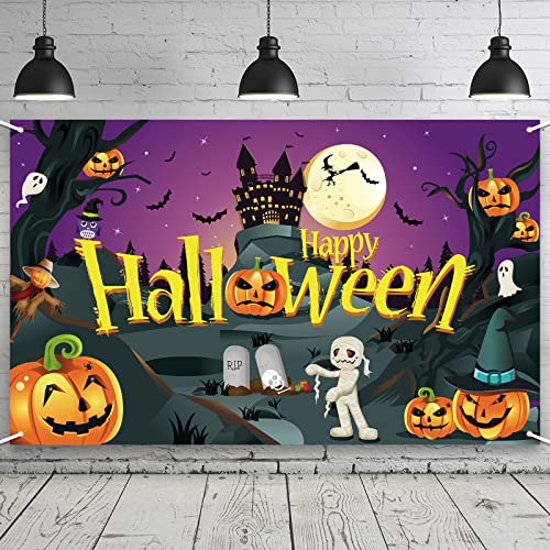 Happy Halloween Day Banner Large Size 71” X 43.3” For Halloween Day Party Decorations Supplies #TOP2