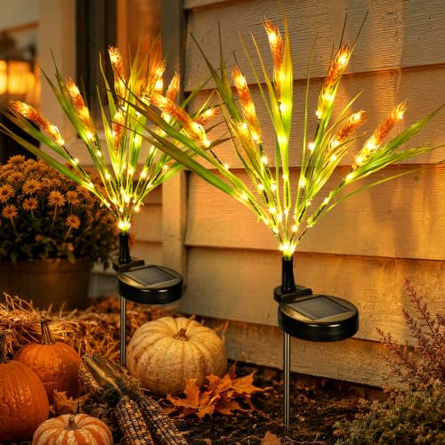 GIGALUMI 2 Pack Solar Wheat Outdoor Fall Decor, 2 Modes, Yellow - image 1
