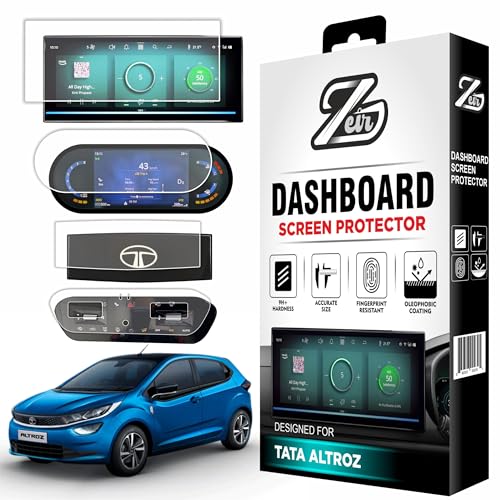 Image of ZEIR [4 PACK] Screen Protector Compatible with TATA ALTROZ Accomplished S 2026 Model - 10 Inch Infotainment [Thin Corners] Touchscreen, 7 inch Instrument Cluster, AC Cluster & Steering Panel | 2025 Facelift TataAltroz Display Guard | 9H Hardness, Anti-Scratch & Water Resistant | HD Clarity Dashboard Touchscreen Accessory 2026+ [Not Tempered Glass]