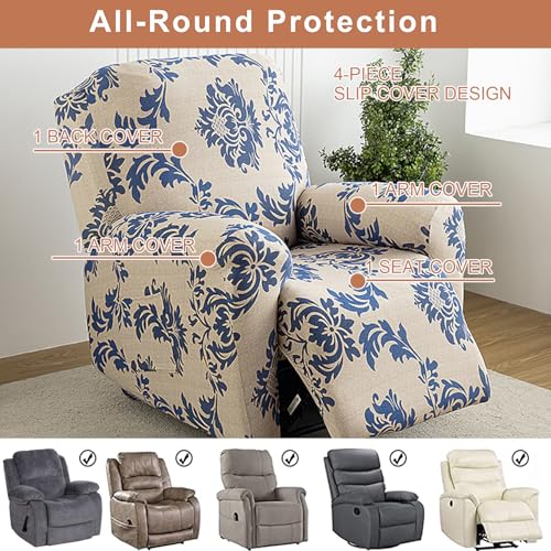Image of Eco-Ancheng Recliner Slipcovers 4-Pieces Lazyboy Recliner Covers Recliner Couch Covers Recliner Chair Cover Non Slip Reclining Slipcovers with Storage Pockets Furniture Protector for Living Room