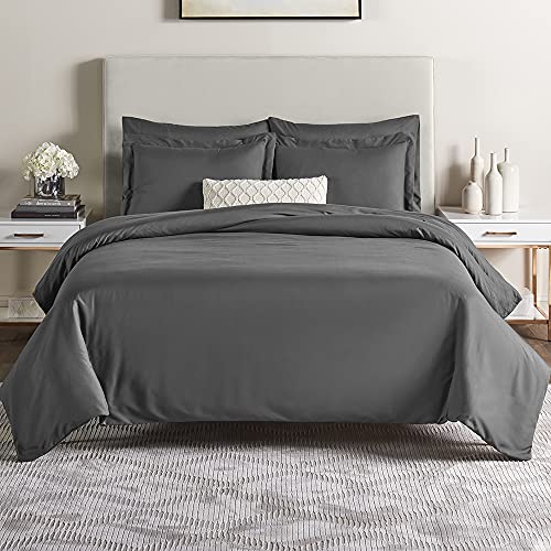 Image of Nestl California King Duvet Cover Set - 5 Piece Set with 1 Cal King Duvet, 2 Pillow Shams, 2 Pillowcases, Button Closure, Grey, 104x98 inches