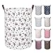 DOKEHOM 22-Inches Thickened X-Large Laundry Basket -(9 Colors)- with Durable Leather Handle, Drawstring Waterproof Round Cotton Linen Collapsible Storage Basket (Roses, XL)