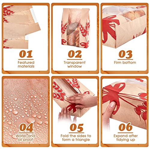300 Pcs Kraft Paper Bread Loaf Bag with Clear Window Large Paper Bread Bags for Homemade Bread Food Packaging Storage Bakery Bag and 500 Pcs Stickers for Sourdough Popcorn Cookies, 14 x 8.3 x 3.2 In - Thumbnail 3